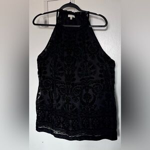 Max Studio Black Velvet Burnout Halter Tank